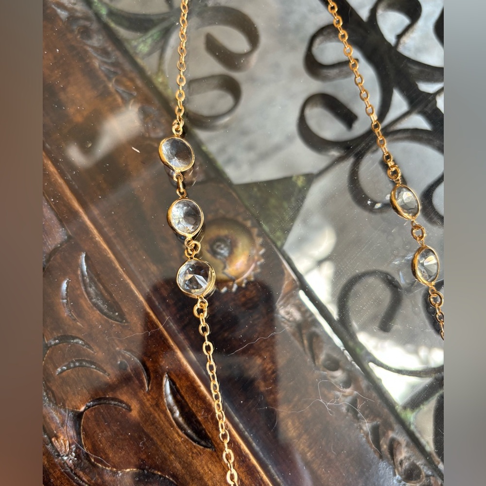 J crew long Elegant Gold Chain w Crystal necklace new